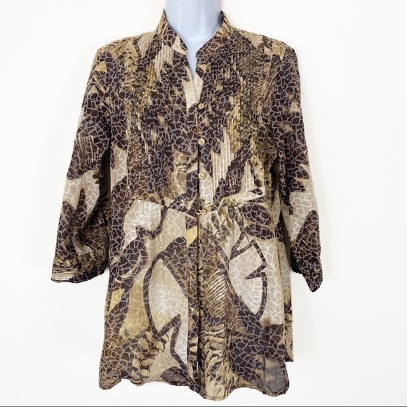 COLDWATER CREEK Animal Print Safari Button Up Blouse Top Size Medium Y2K - Picture 1 of 7